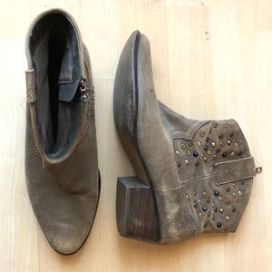 Weathered and Studded Grey Leather Cowboy Boots